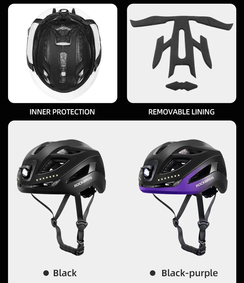 Cycling Light Helmet Type-C Charging Electric Bicycle Helmet Front Light Rear Light Warning Lamp Safety MTB Bike Helmet