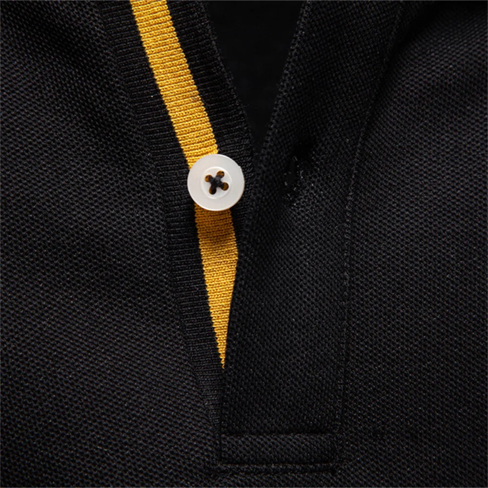 2025 Men's Business Casual Polo Shirt Solid Colour Long Sleeve Cotton Rich Blend Breathable Polos For Male