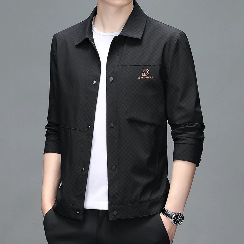 Men's Business Jacket, Dark Pattern Dark Plaid Lapel Formal Men's Outerwear.