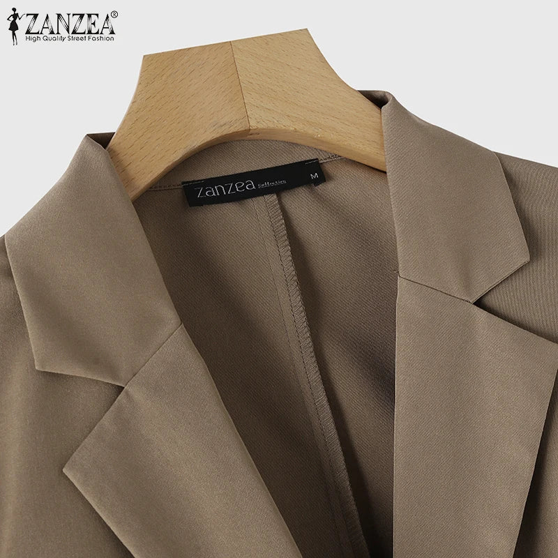 Women's Casual Blazer Elegant Office Lady Long Sleeve Lapel Neck Suit Jackets 2025 Korean Fashion Solid Commute Outerwear