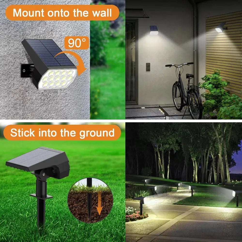 52 LED-Solarstrahler für den Außenbereich, IP65, wasserdicht, mit 3 Modi, Landschaftsbeleuchtung für Gehwege, Hof, Garten