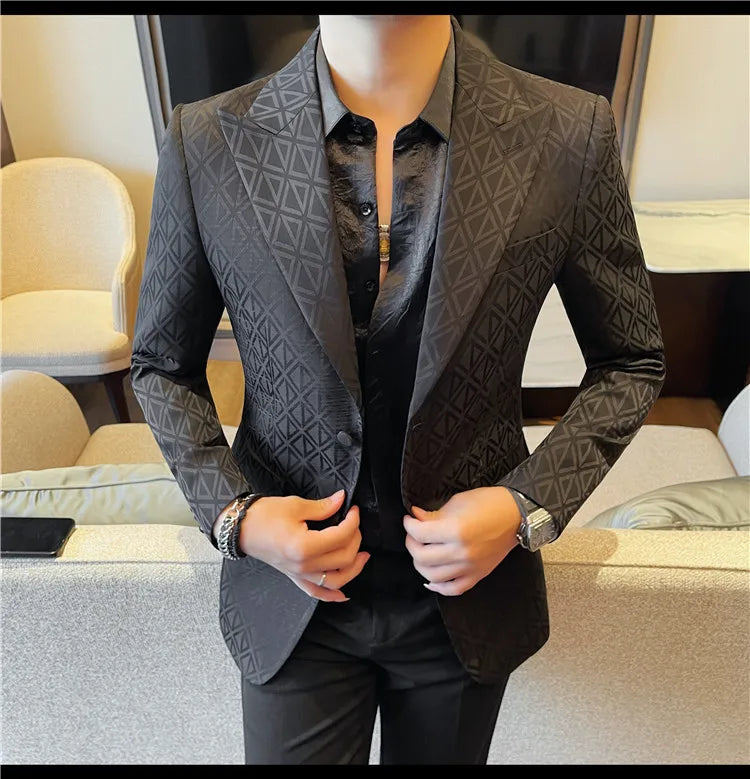 Men's Floral Print Blazer Jacket - Slim Fit Single-Breasted Business Casual Style Autumn Winter Formal Male Coat