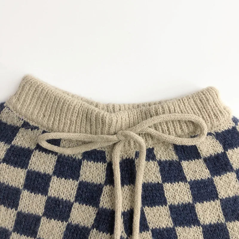 Kids Clothes Set Plaid Sweaters And Shorts 2PCS Set Boys Knit Suit Girls Sweater Suit For Children 1-6Y Unisex