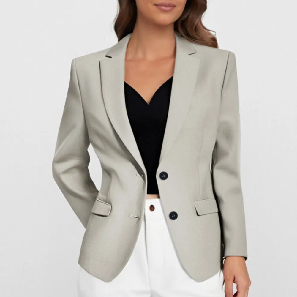 Damesblazers en vesten All Season Casual Elegant Effen Enkelrijs Lange mouwen Revers Zakelijke blazers en vesten