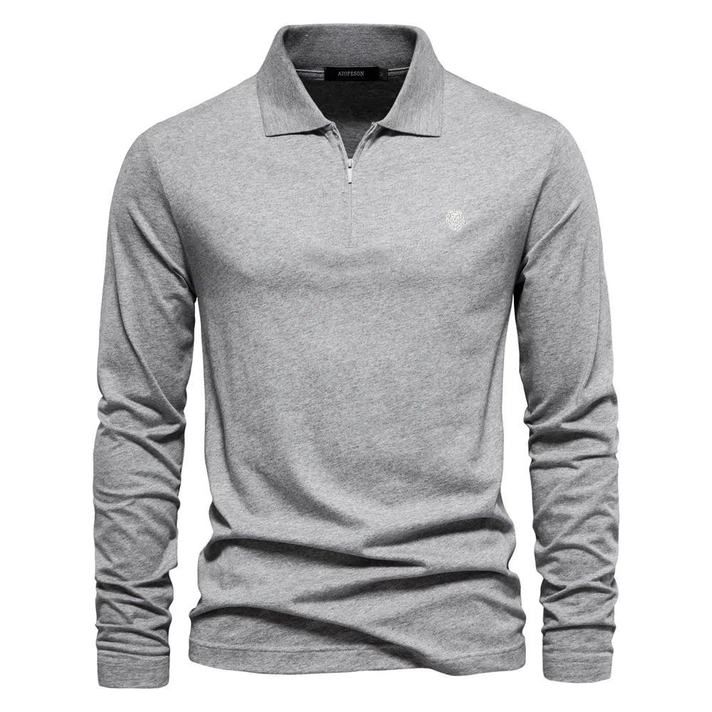 Men's Long Sleeve Polo Shirts 100% Cotton Solid Colour Casual Polo Shirts Spring Autumn Basic Polos For Men