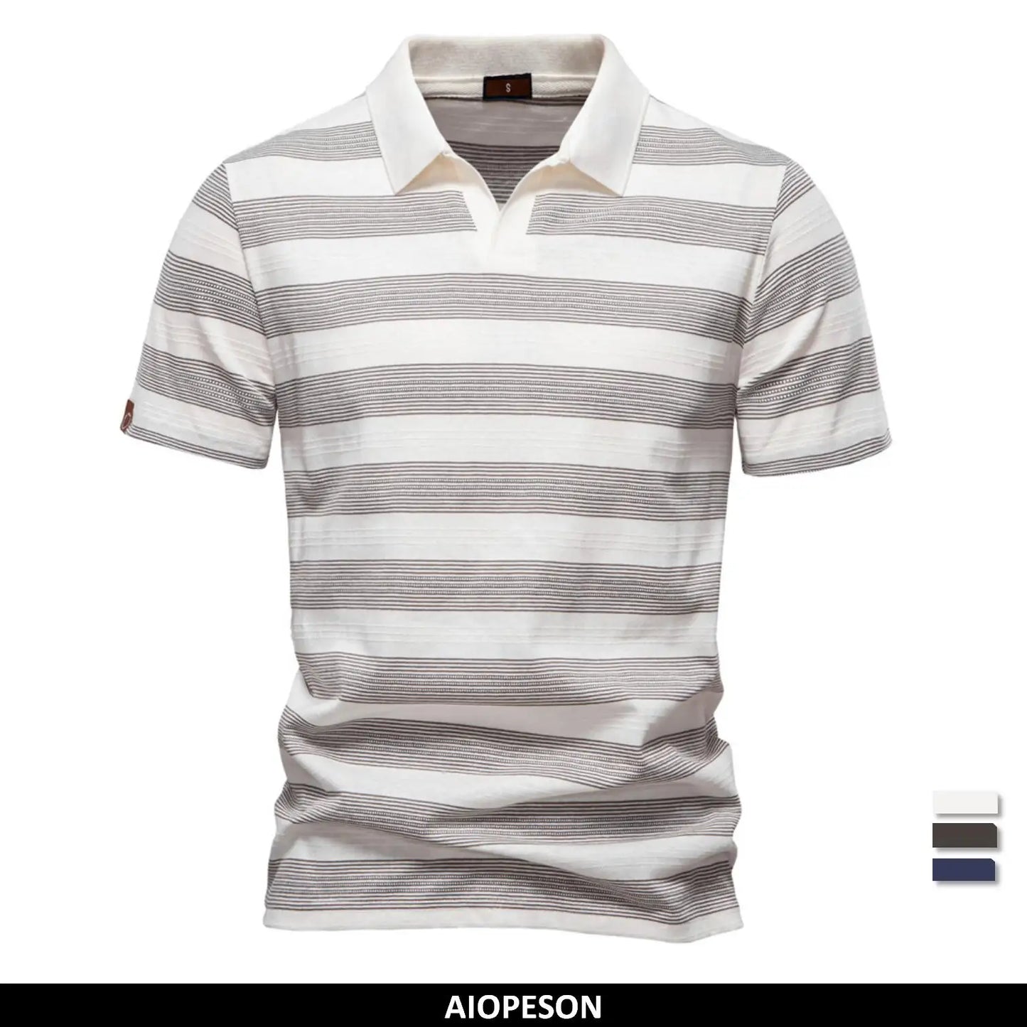 2025 New Summer Striped V Neck Cotton Polo Shirts for Men Breathable Short Sleeve Casual Knit Shirts Comfort Fit