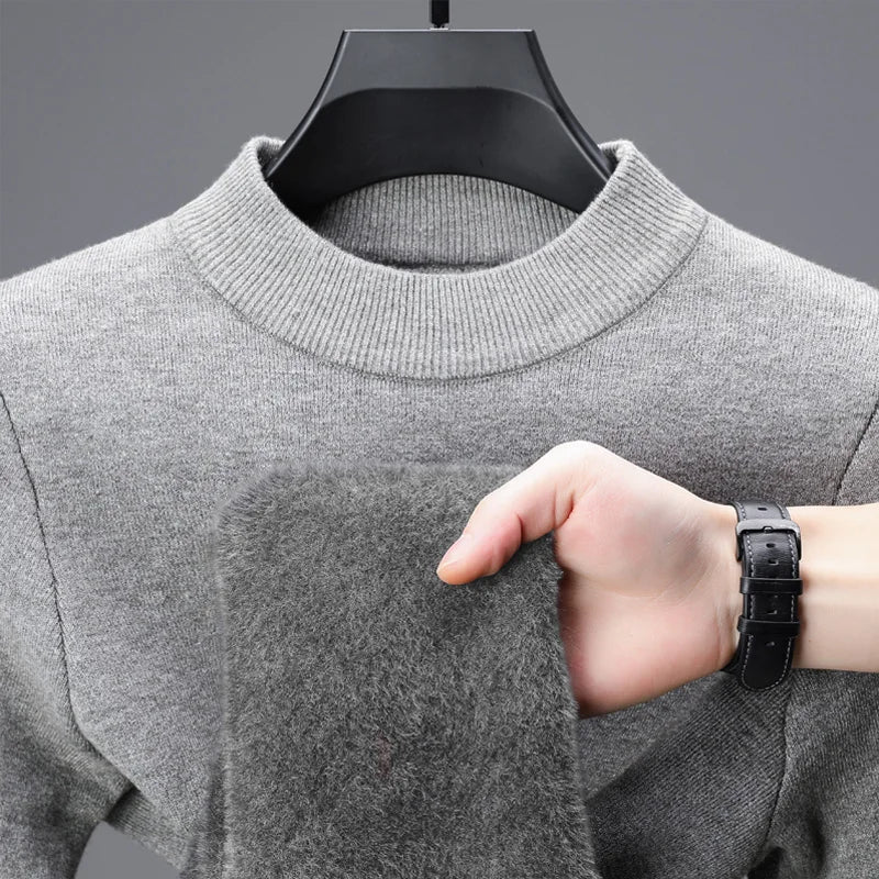 Men's Daily Warm Sweater, Fleece-Lined Vintage Half Turtleneck Pullover Male Sweater Size M-4XL