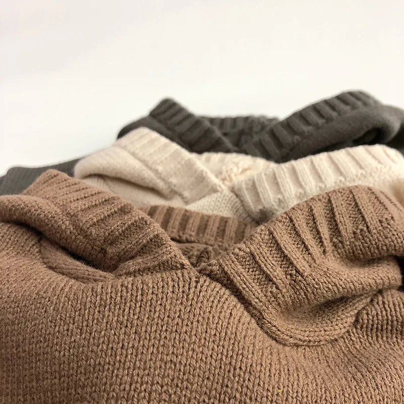 Front Pocket Fine Knit Children Boys Girl Sweaters Hoodie Knit Pullover Loose Style Girl Hooded Toddler Knitwear Coat 1-6Y Unisex