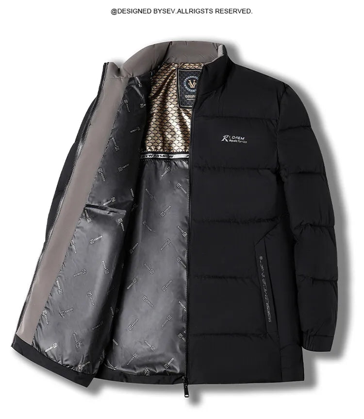 Men's High-Quality Solid Colour Business Casual Thickened Warm Cotton Jacket With Standing Collar Suitable For Male Daily Commute