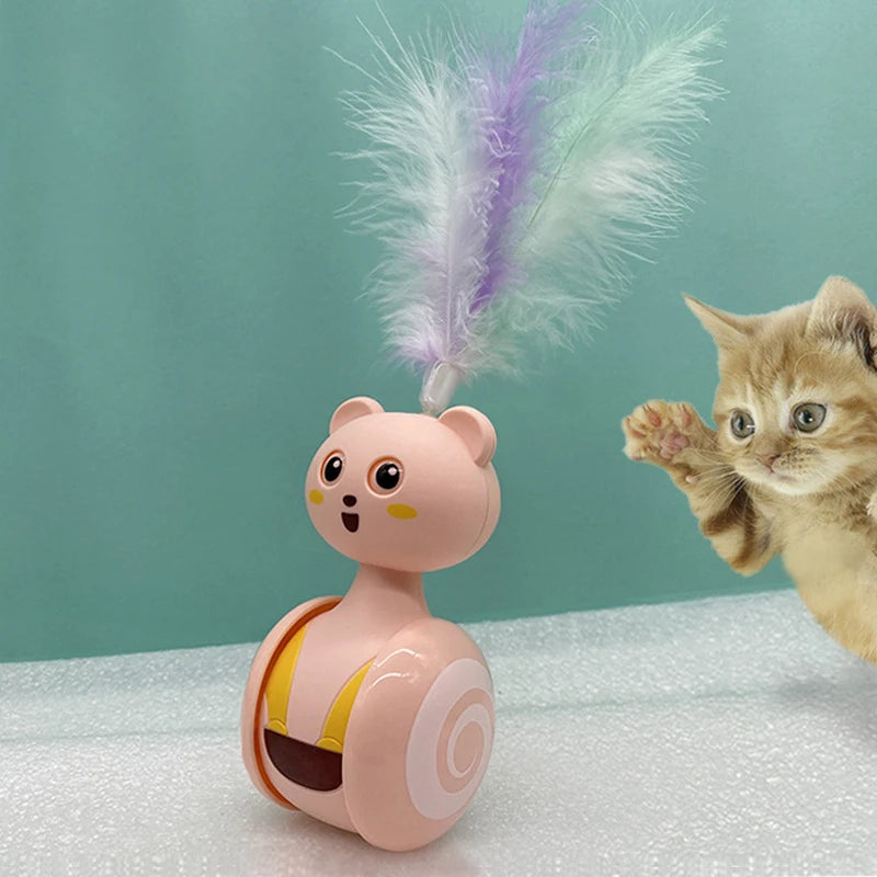 Cat Interactive Feather Toys Pet Bumbler Funny Toy Interactive Cats Toys Cat Rolling Teaser Feather Wand Toys Rotating Ball