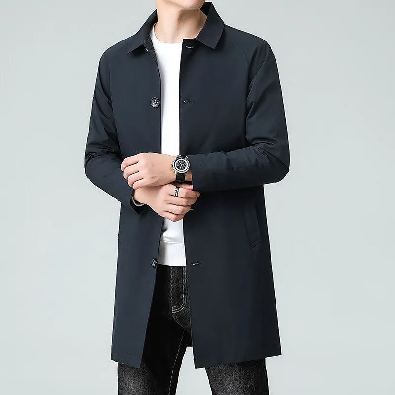 Men's Top Quality Brand Casual Fashion Long Trench Coat, Windbreaker Overcoat, and Male Slim Fit Jacket