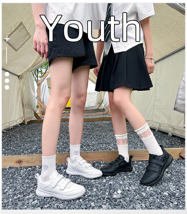 Student Sneakers Unisex White Shoes Magic Buckles Lightweight Couple Shoes for Sports School Dance Running