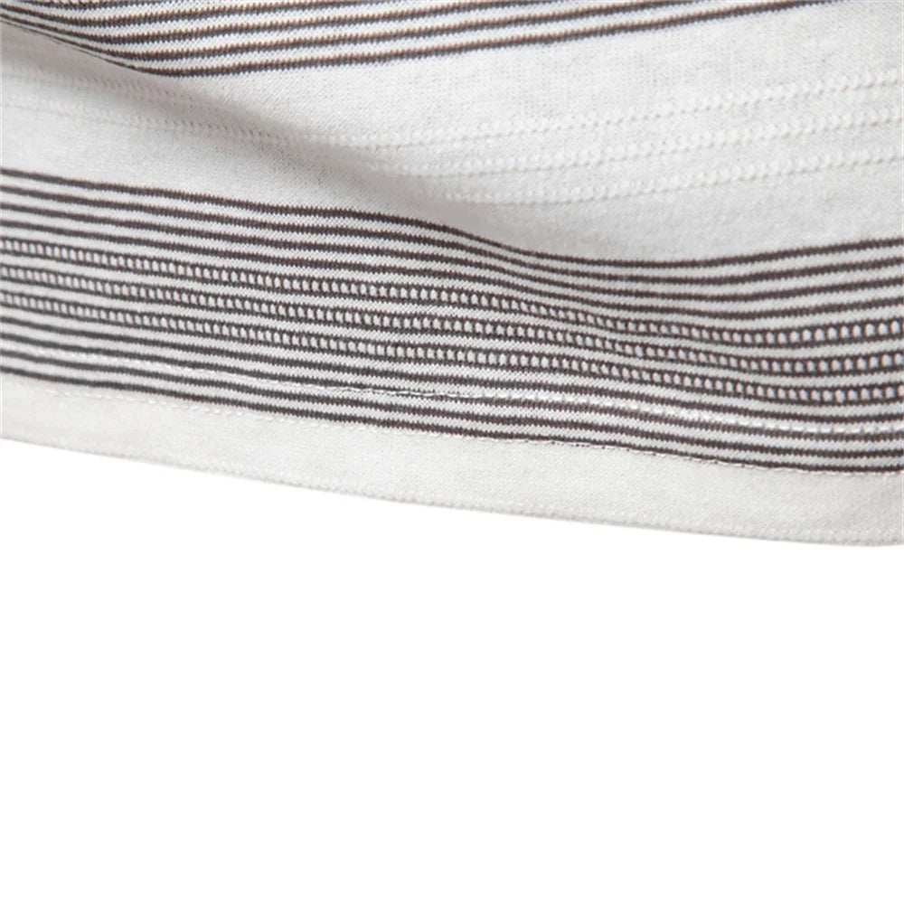 2025 New Summer Striped V Neck Cotton Polo Shirts for Men Breathable Short Sleeve Casual Knit Shirts Comfort Fit