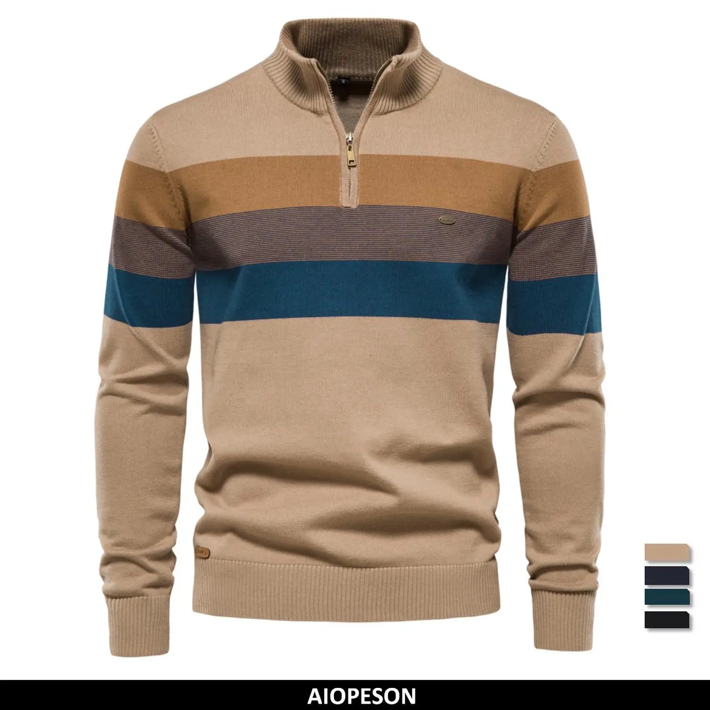 Men's Cotton Mock Neck Stand Collar Sweaters Quarter Zipper Pullover Autumn Winter Warm Social Casual Sweater for Men