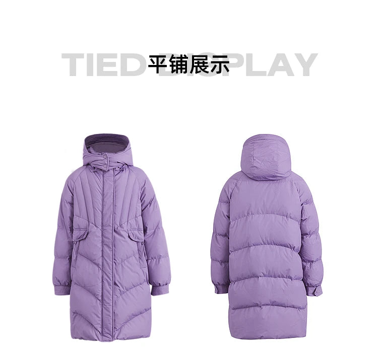 Women's Winter Down Jacket Duck Down Detachable Hood Puffer Coats, Simple Korean Style Mid-Length Jacket for Ladies