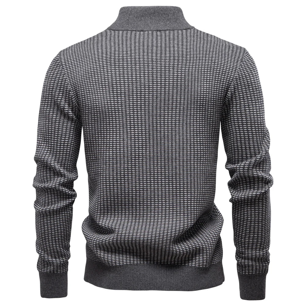 Men's Classic Striped Knitwear Cotton Blend Sweater Mock Neck Warm Thickened Luxury Winter Male Sweaters