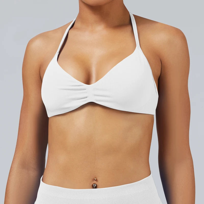 Seamless High Support Impact Yoga Bra Women Strappy Sport Bra Thin Strap Halter Workout Tank Fitness Top Gym Wear