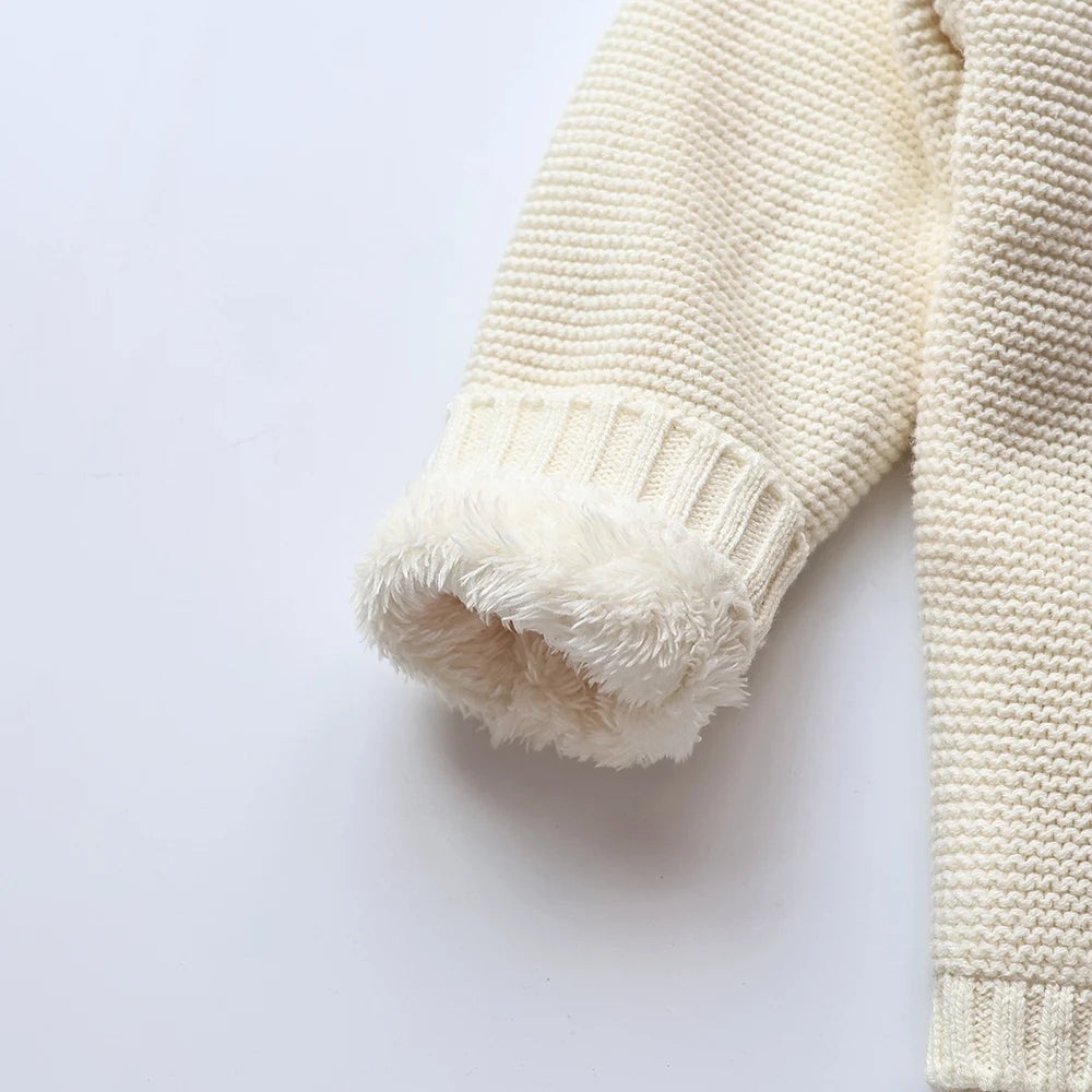 Winter New Cartoon Kids Baby Sweaters Fur Lining Kids Knitwear Fleece Boys Girls Pullover Coat 1-6Y Unisex