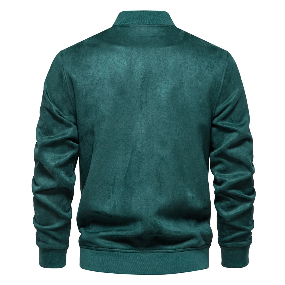 Men's Suede Button Up Bomber Jackets Crew Neck Button-Up Baseball Casual Business Outwear Jacket For Men