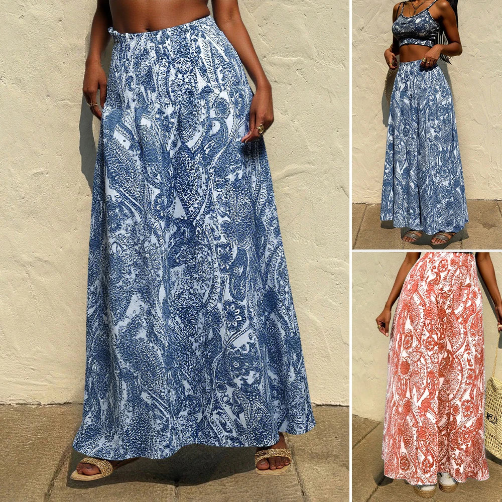Women's Skirts Summer Elegant Fashion Korean 2025 Floral Retro Vintage A-Line Maxi Business Skirts