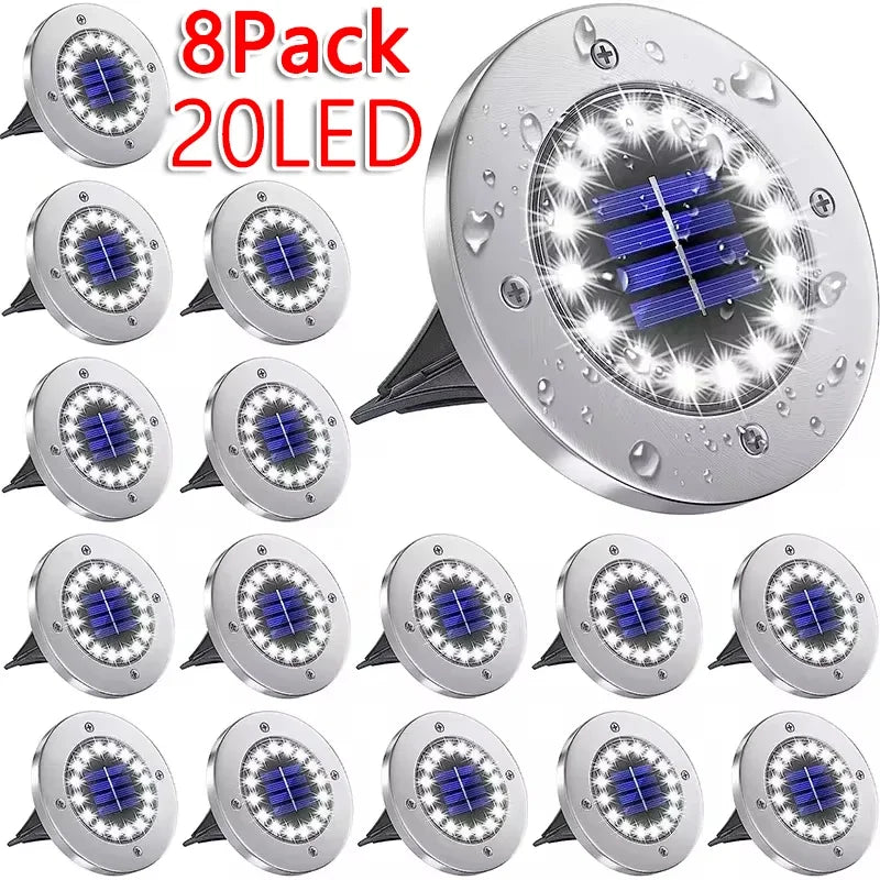1/4/8-pack zonnelampen voor buiten, 8/20 LED's, schijfvormige ondergrondse lamp, spot, begraven zonnelamp voor huis, tuin, gazon en tuindecoratie