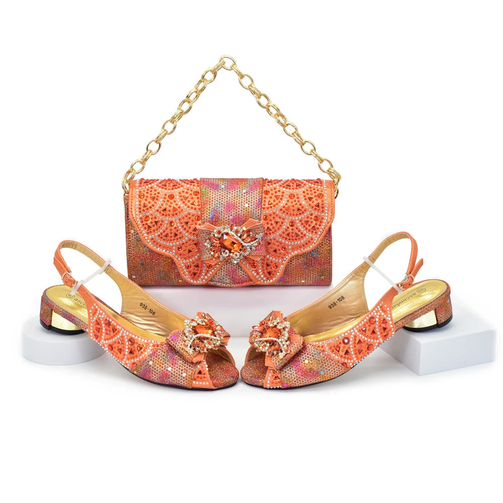 Shoe and Bags for Women Nigeria Party Luxury Italian Shoes and Bag Set for Women Crystal Peep Toe Pumps with Purse