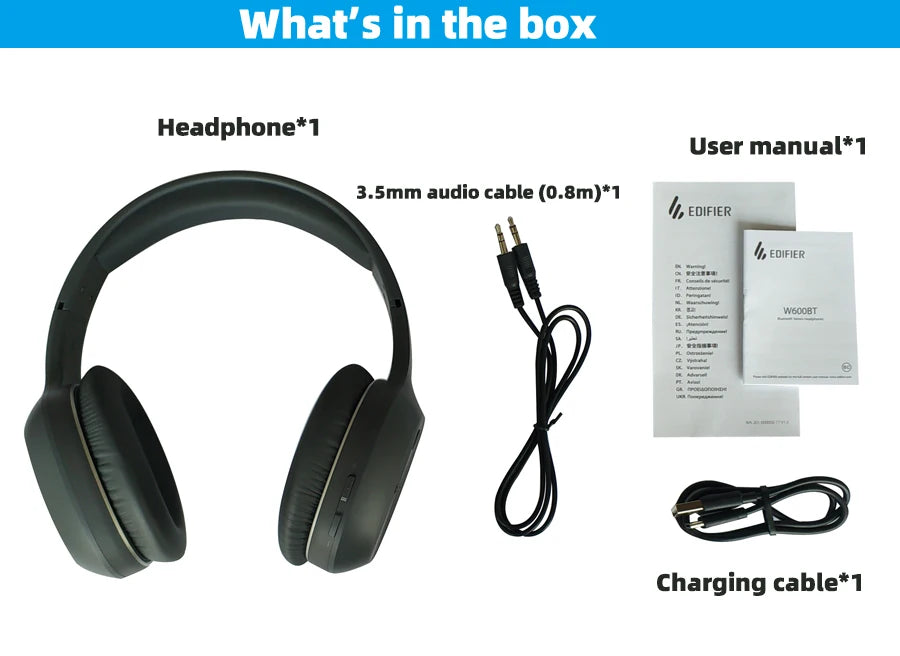 Edifier W600BT Wireless Headphone Bluetooth 5.1 Headset, 30H playback, Clear Voice Microphone, Lightweight, Ergonomic Design