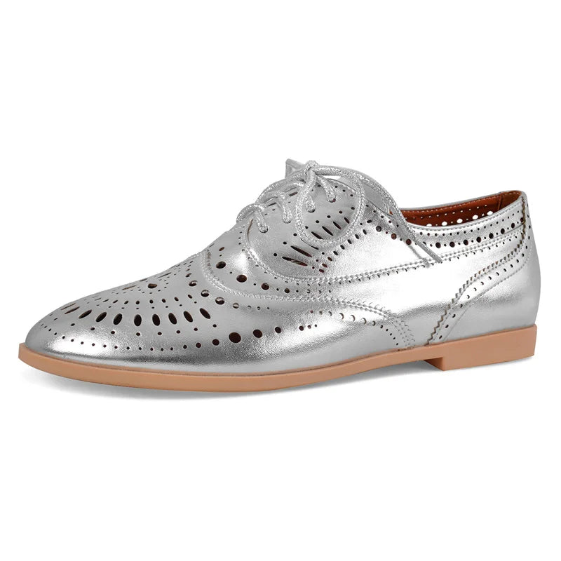 Women Round Toe Hollow Lace-up Loafers Flats Shoes Daily Elegant Flats