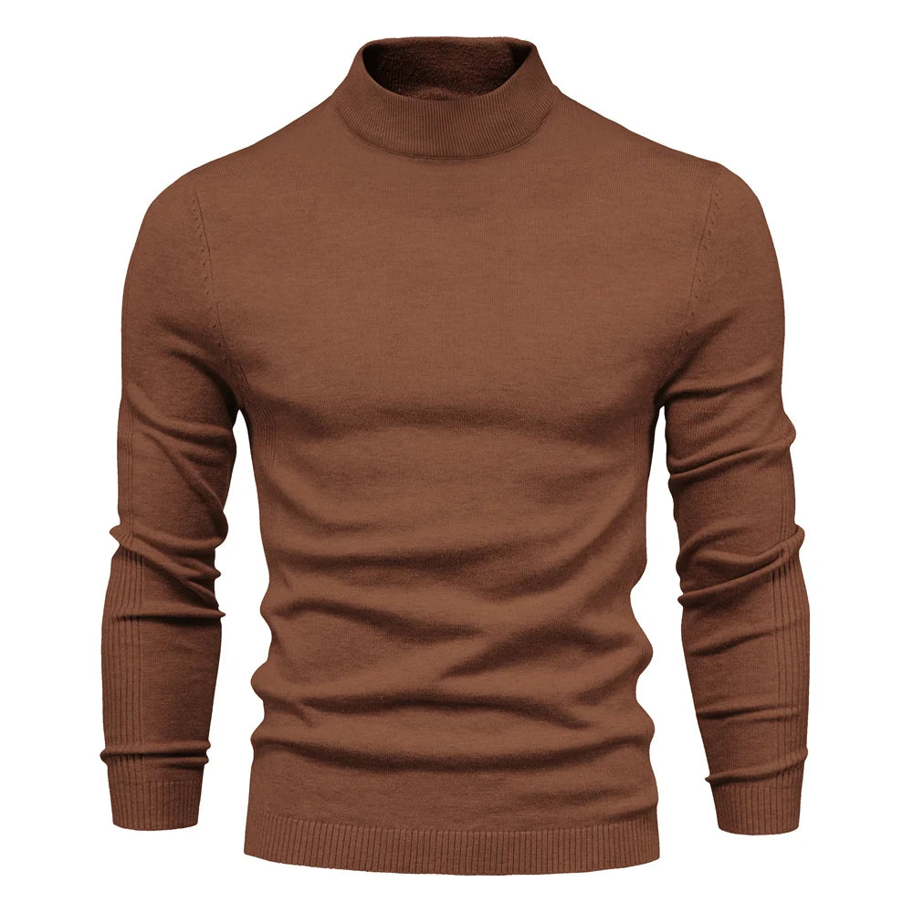 Men's Soft Mid Neck Pullover Casual Solid Colour Winter Warm Men's Sweater High Quality Pullover For Men