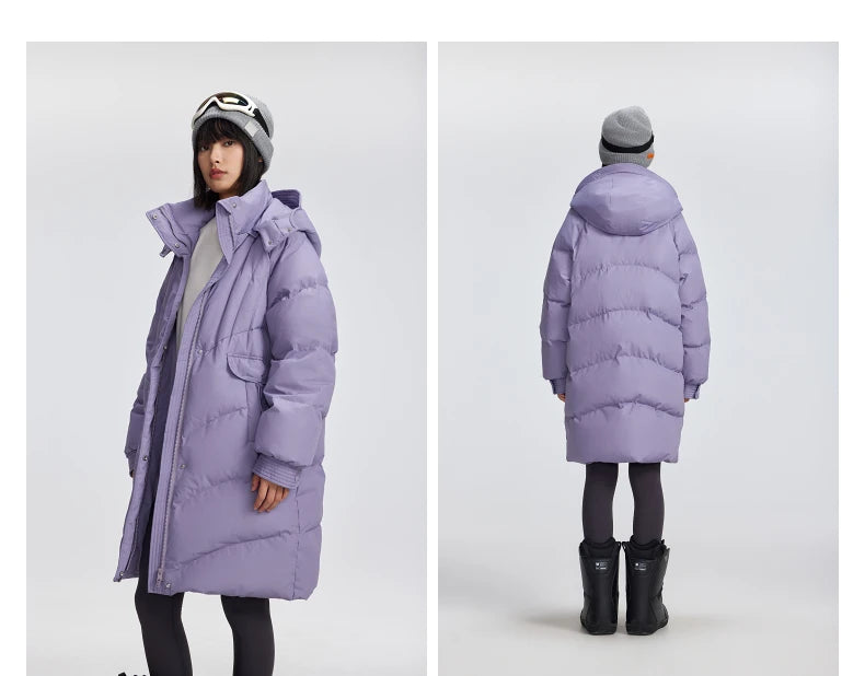 Women's Winter Down Jacket Duck Down Detachable Hood Puffer Coats, Simple Korean Style Mid-Length Jacket for Ladies