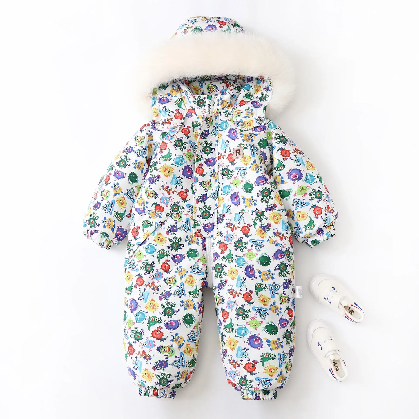 Unisex Children's Snowboard Winter Warm Clothing Snow Suit Floral Printed Fur Lining Hooded Snowboard Coats For Kids