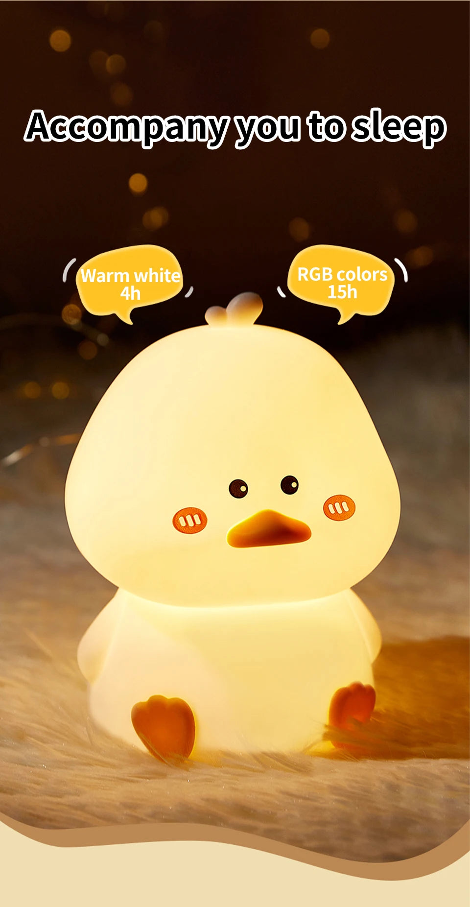 Rechargeable LED Night Light Cartoon Cute Duck Patting Silicone Lamp Bedroom Decor Sleeping Mood Light Children Gift Nightlight
