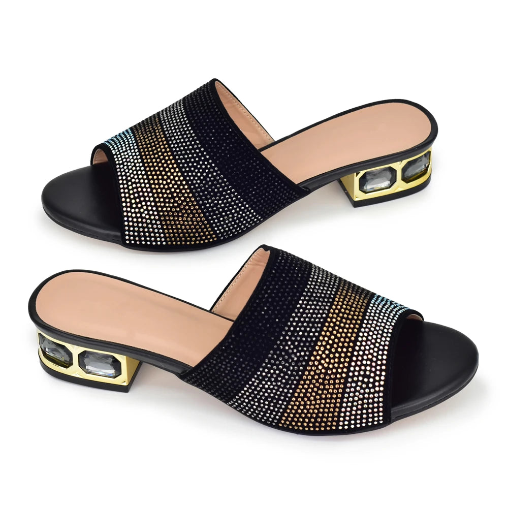 2025 Luxury Women's Designer Low Heel Party Slippers Shoes Decorated With Rhinestone for Bride's Wedding