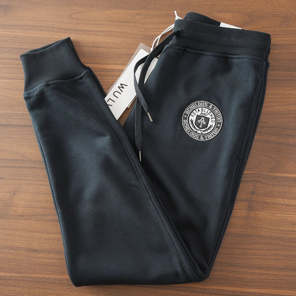 Spring New American Retro Terry Cloth Letter Embroidery Sweatpants Men's Simple Washed Drawstring Casual Sports Ankle-tied Pants