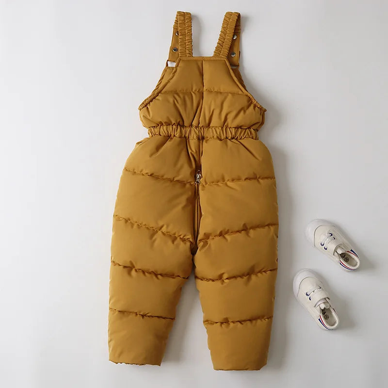 Unisex 2Pcs Winter Warm Children's Ski Clothes Set Thicken Fur Lining Hooded Coats & Overalls Set Snowsuit For Kids 2-5Y
