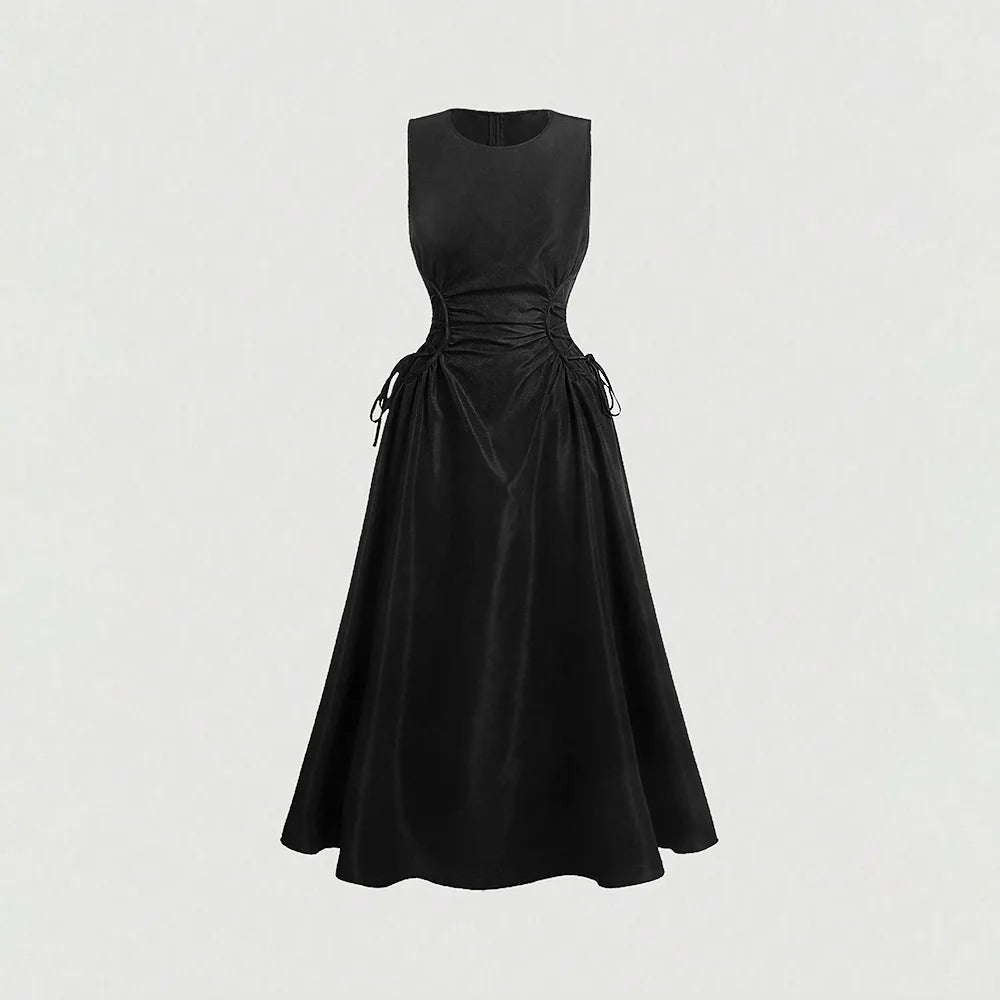 Dresses Spring Summer Fashion Elegant Solid Colour Sleeveless Round-Neck Midi Party Shift Dresses For Women