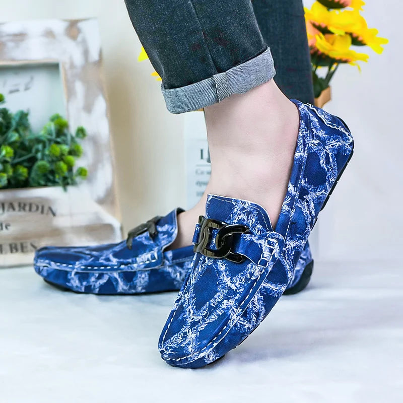 Fashionable Mens Over Size 38-48 Moccasin Shoes Blue Spring Male Formal Dress Shoes Comfortable Youth Leisure Shoes