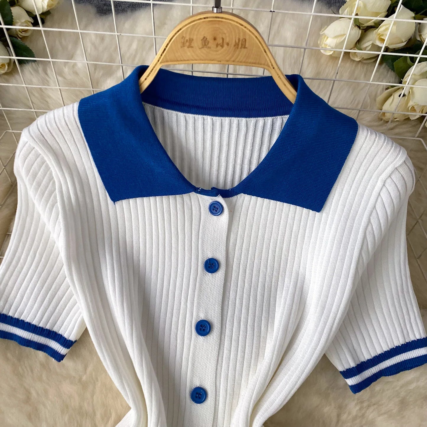 Women's Fashion Patchwork 2 Piece Set Polo-Neck Single-Breasted Tops + Ruched Ruffles Mini Skirts Y2K Style Street Outfits