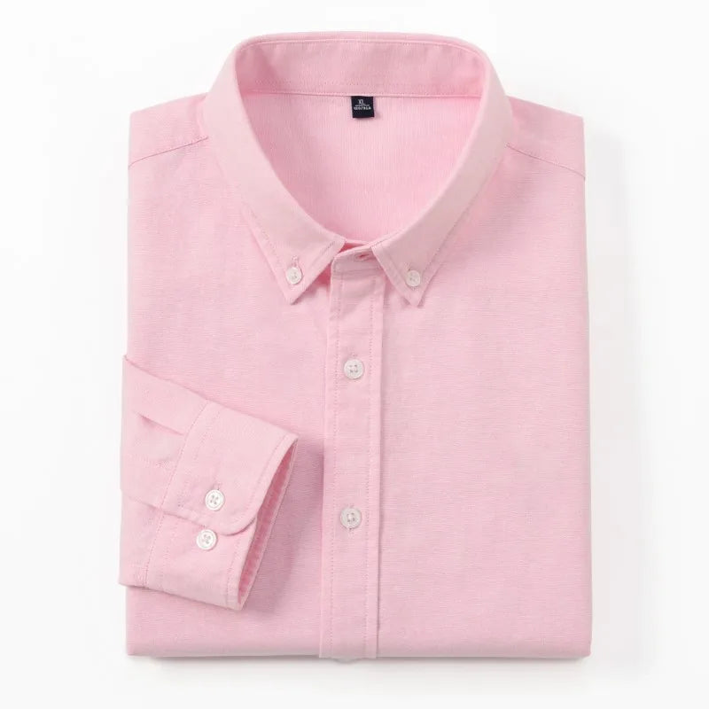 Men's Slim-Fit Oxford Cotton Shirt, Long Sleeves, Casual Breathable Fabric, Exquisite Craftsmanship, Brand with OEM Processing