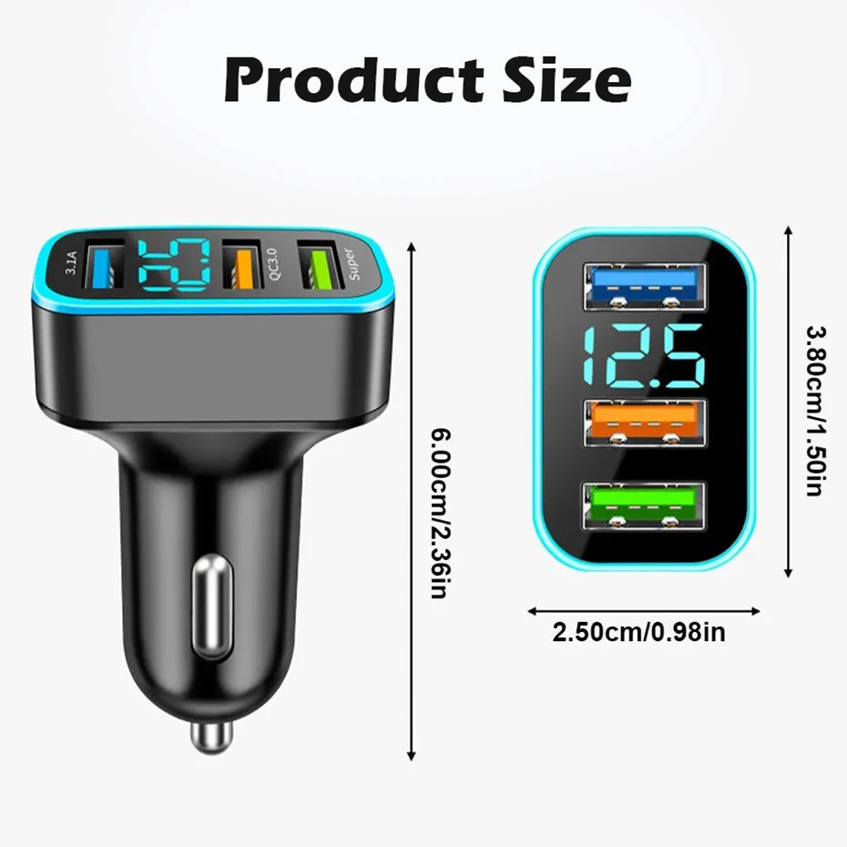66W Autolader 3 Poorten USB Auto Sigarettenaansteker Snel Opladen Auto Telefoon Oplader Adapter Voor HUAWEI iPhone Samsung Xiaomi