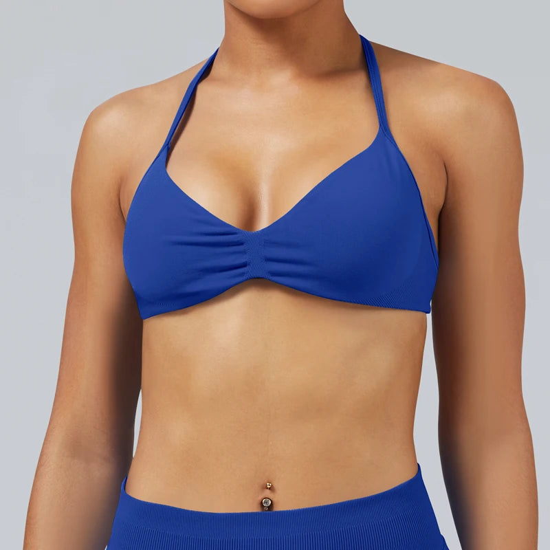Seamless High Support Impact Yoga Bra Women Strappy Sport Bra Thin Strap Halter Workout Tank Fitness Top Gym Wear