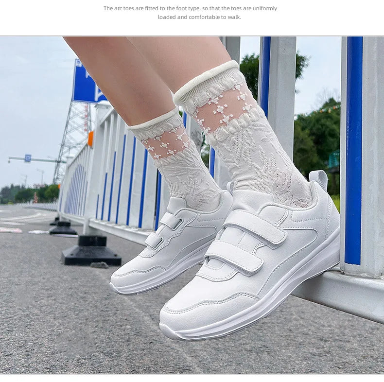 Student Sneakers Unisex White Shoes Magic Buckles Lightweight Couple Shoes for Sports School Dance Running