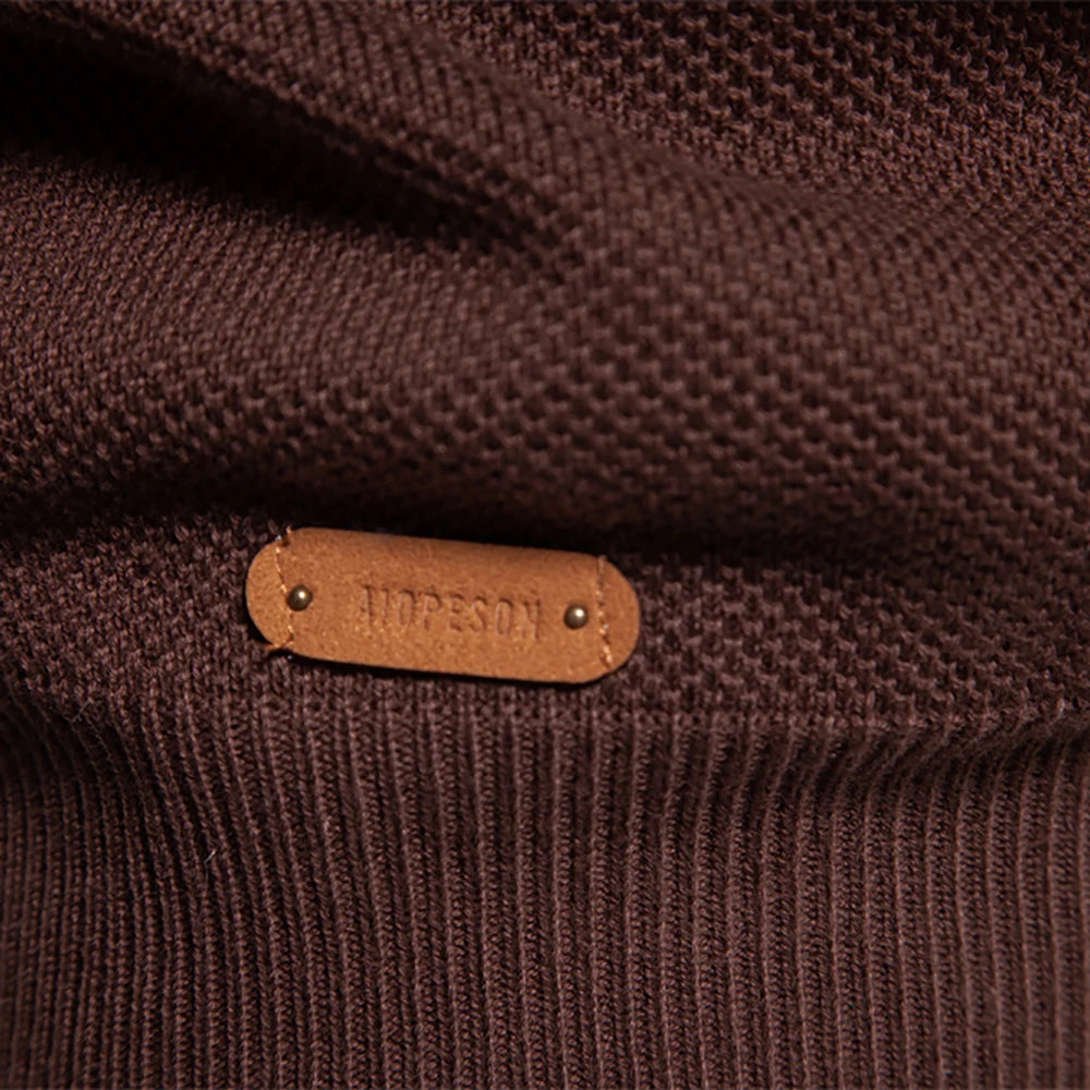 Men's High Quality Cotton Sweater Zipper Mock Neck Pullovers Male Autumn Winter Striped Warm Polo Sweater For Men