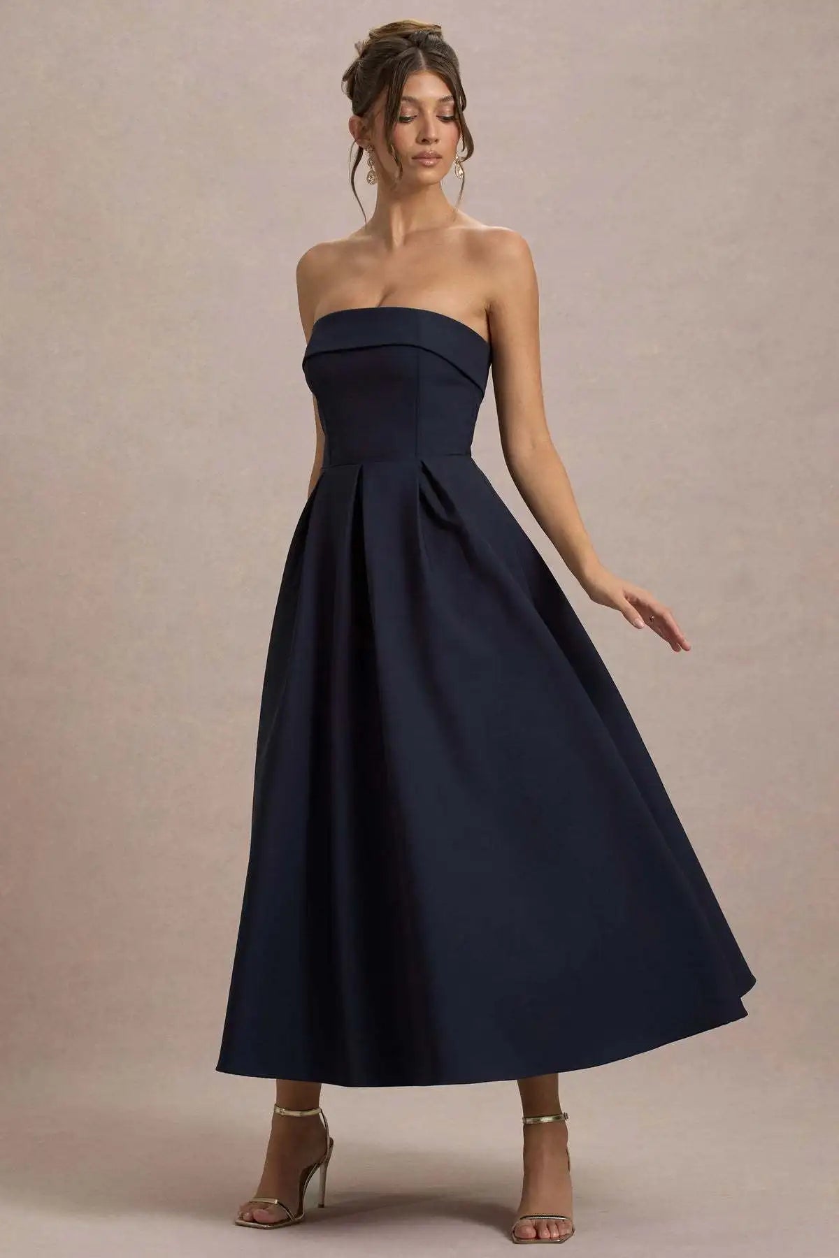 2025 Franse mode elegante lange avondjurk vrouwen high-end effen mouwloze strapless feestjurk chique minimalistische kleding