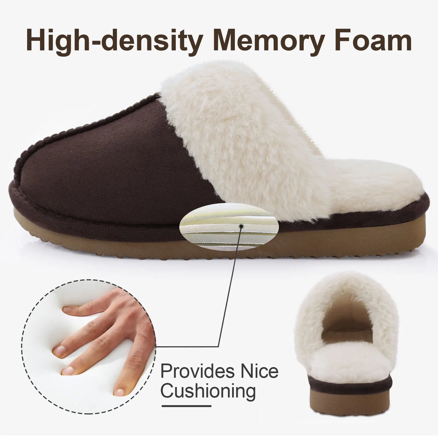 Unisex Fuzzy House Winter Slippers Fashion Fur Collar Suede With Fluffy Memory Foam Indoor Slides Plush Cotton Shoes For Men & Women