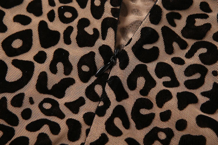 Autumn Sexy Leopard Mesh Jumpsuit Women Sexy Hipster Zip Stretch Midnight Workout Clubwear Fitness Street Overalls