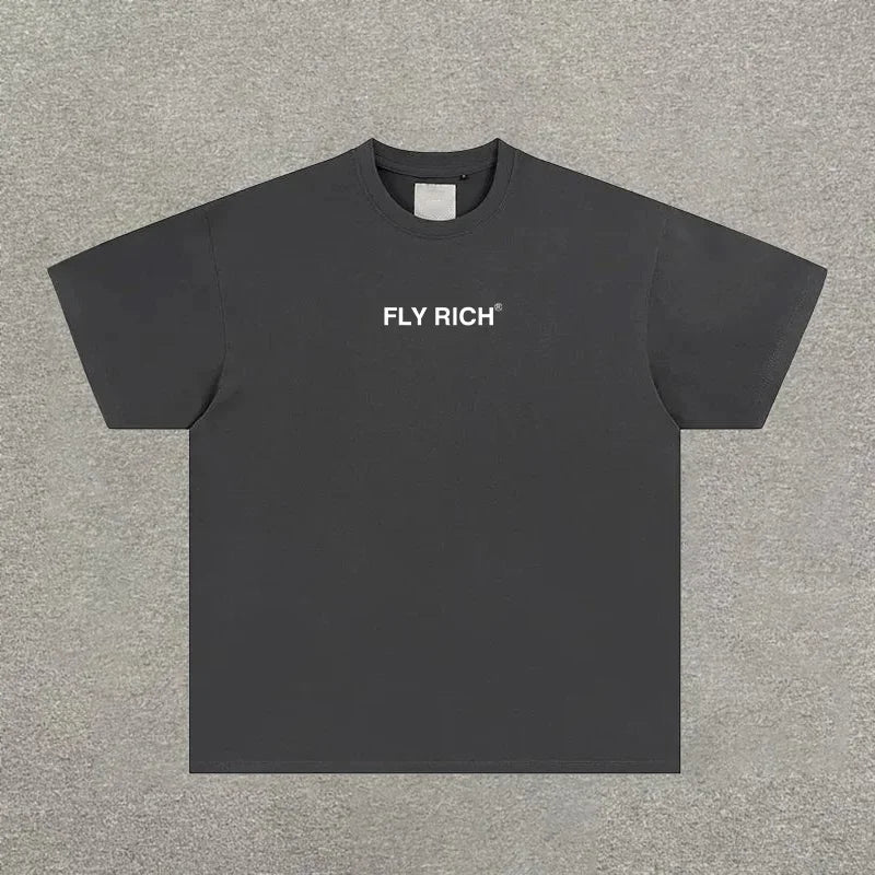 Unisex Fly Rich Graphic Print Casual 100% Cotton T-Shirt Women Y2K Summer Short Sleeve Oversize T-shirt Streetwear Tops