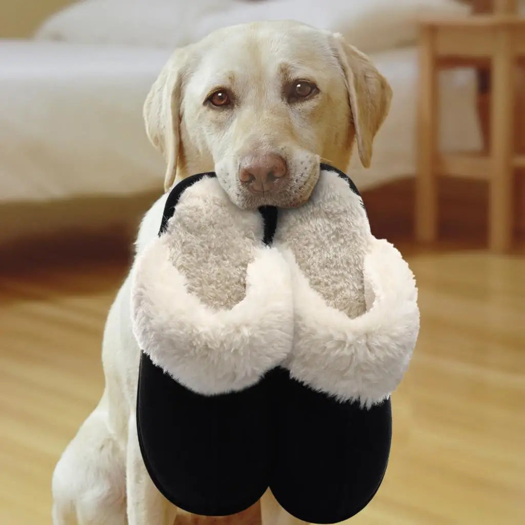 Unisex Fuzzy House Winter Slippers Fashion Fur Collar Suede With Fluffy Memory Foam Indoor Slides Plush Cotton Shoes For Men & Women