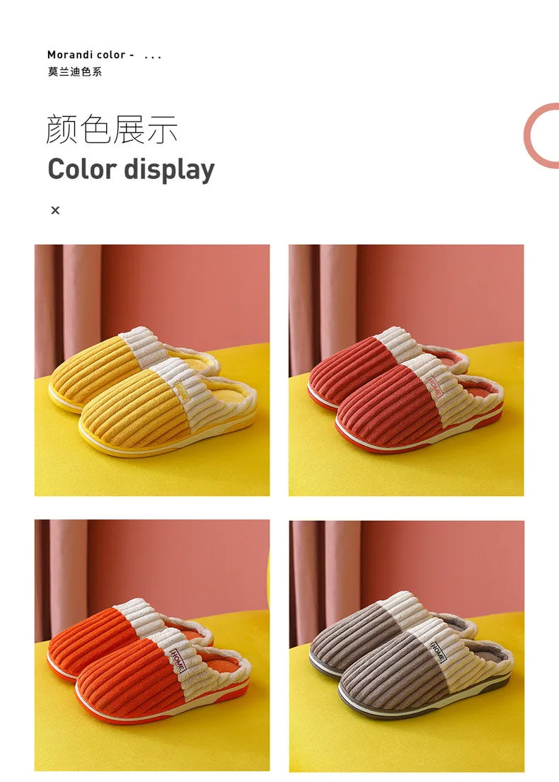 Men's Warm Plush House Slippers Indoor Anti-slip Winter Fluffy Slides With Waterproof Short Plush Male Cotton Shoes