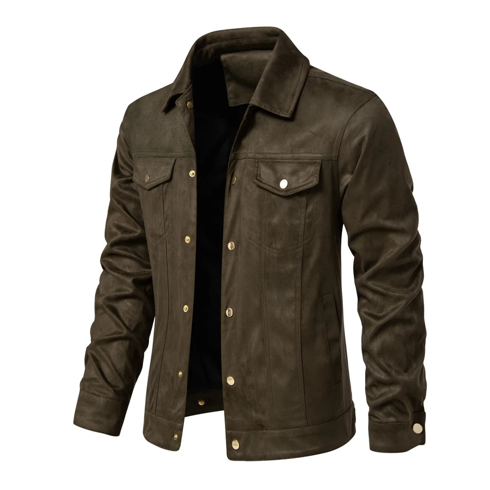 2023 Nieuwe herfst-winter suède leren jas herenmode luxe casual omslagkraag herenjas